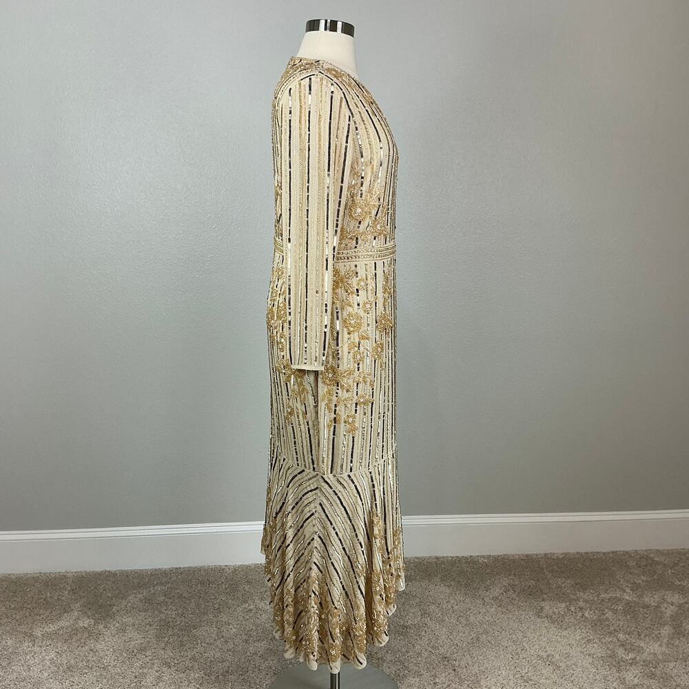 Mac Duggal 93627 Gold Evening Gown Sequined Long Sleeve High Low Dress Size 16 - Picture 4 of 12